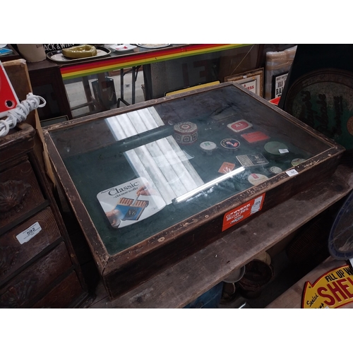 594 - Early 20th C. mahogany and glass counter display cabinet. {20 cm H x 92 cm W x 65 cm D}.