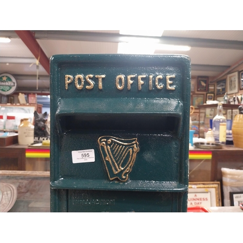 595 - Post Office metal letter box with key. {56 cm H x 24 cm W x 35 cm D}.