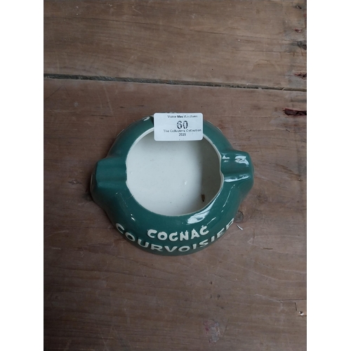 60 - Cognac Courvoisier ceramic ashtray. {5 cm H x 12 cm W x 13 cm D}.