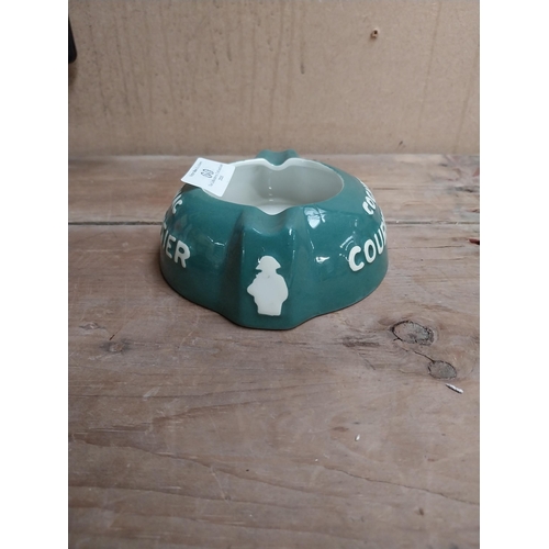 60 - Cognac Courvoisier ceramic ashtray. {5 cm H x 12 cm W x 13 cm D}.