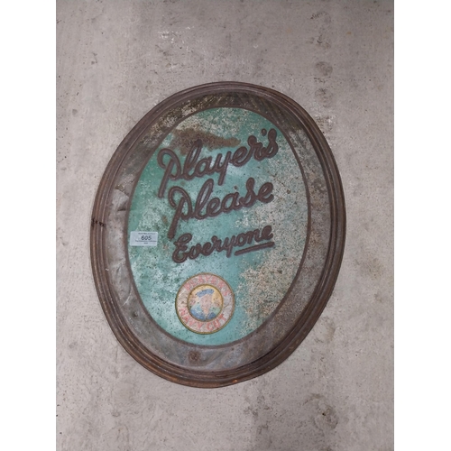 605 - Player's Please tinplate advertising sign. {45 cm H x 36 cm W}.