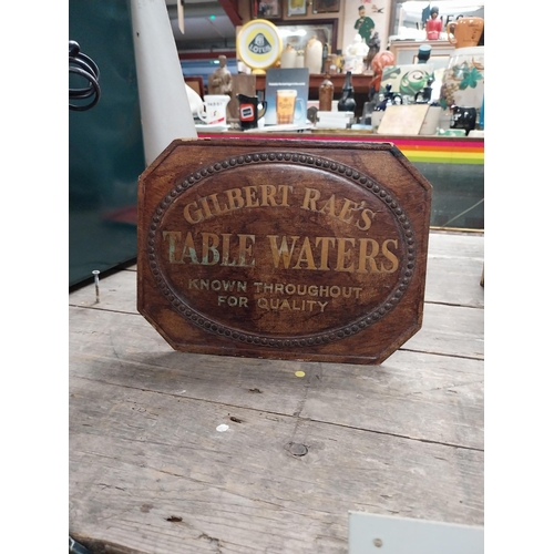 606 - Gilbert Rae's Table Waters advertising show card. {18 cm H x 24 cm W}.