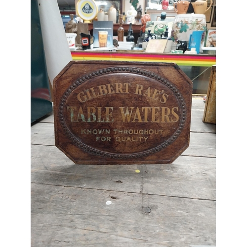 606 - Gilbert Rae's Table Waters advertising show card. {18 cm H x 24 cm W}.