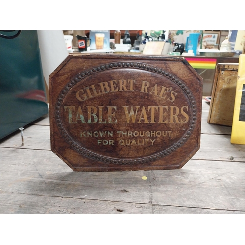 606 - Gilbert Rae's Table Waters advertising show card. {18 cm H x 24 cm W}.