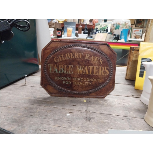 606 - Gilbert Rae's Table Waters advertising show card. {18 cm H x 24 cm W}.