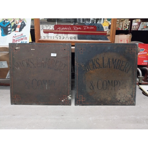 614 - Pair of 19th C. brass plaques - Micks Lambert and Company. {46 cm H x 46 cm W}.