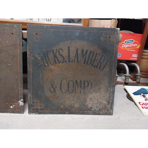 614 - Pair of 19th C. brass plaques - Micks Lambert and Company. {46 cm H x 46 cm W}.