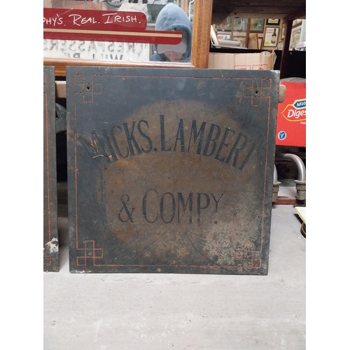 614 - Pair of 19th C. brass plaques - Micks Lambert and Company. {46 cm H x 46 cm W}.