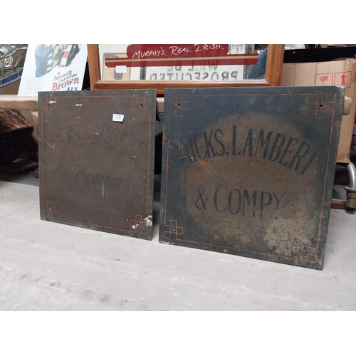 614 - Pair of 19th C. brass plaques - Micks Lambert and Company. {46 cm H x 46 cm W}.