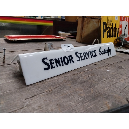 615 - Perspex Senior Service Satisfy light up shelf sign. {6 cm H x 35 cm W x 8 cm D}.