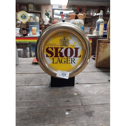 620 - 1970's Skol Lager counter light up box. {21 cm H x 17 cm W x 10 cm D}.