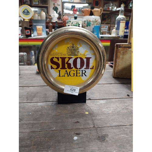 620 - 1970's Skol Lager counter light up box. {21 cm H x 17 cm W x 10 cm D}.