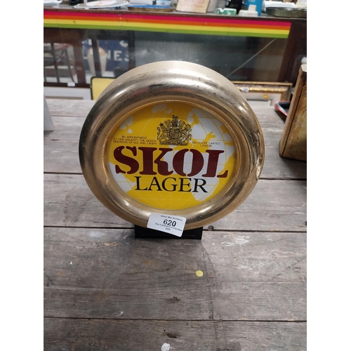 620 - 1970's Skol Lager counter light up box. {21 cm H x 17 cm W x 10 cm D}.