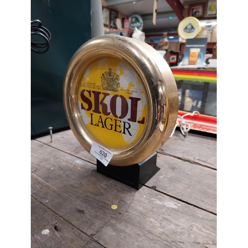 620 - 1970's Skol Lager counter light up box. {21 cm H x 17 cm W x 10 cm D}.