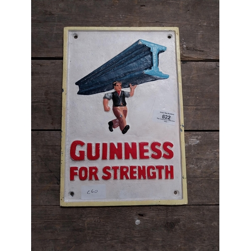 622 - Guinness For Strength cast iron advertising sign. {30 cm H x 20 cm W}.