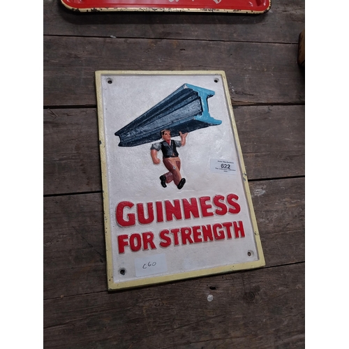 622 - Guinness For Strength cast iron advertising sign. {30 cm H x 20 cm W}.