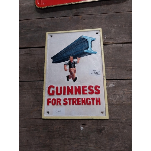 622 - Guinness For Strength cast iron advertising sign. {30 cm H x 20 cm W}.