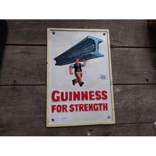 622 - Guinness For Strength cast iron advertising sign. {30 cm H x 20 cm W}.