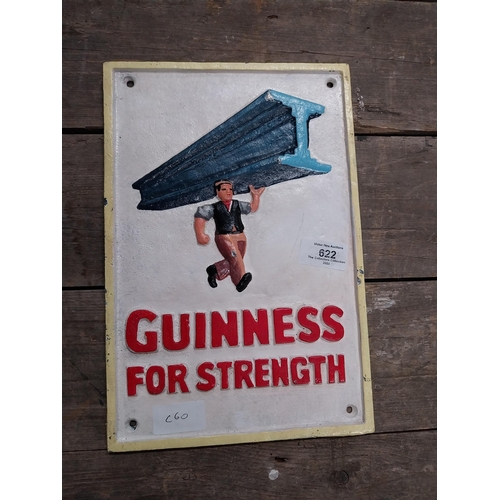 622 - Guinness For Strength cast iron advertising sign. {30 cm H x 20 cm W}.