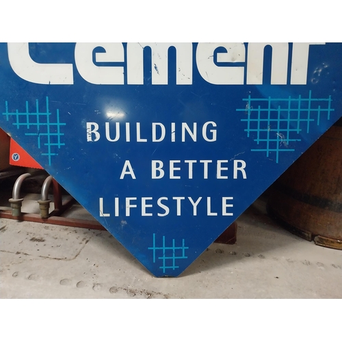 623 - Irish Cement Building A Better Lifestyle alloy advertising sign. {124 cm H x 124 cm W}.