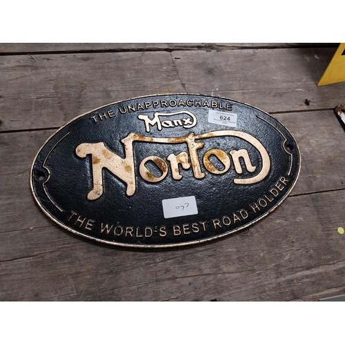 624 - Manx Norton cast iron advertising plaque. {20 cm H x 33 cm W}.