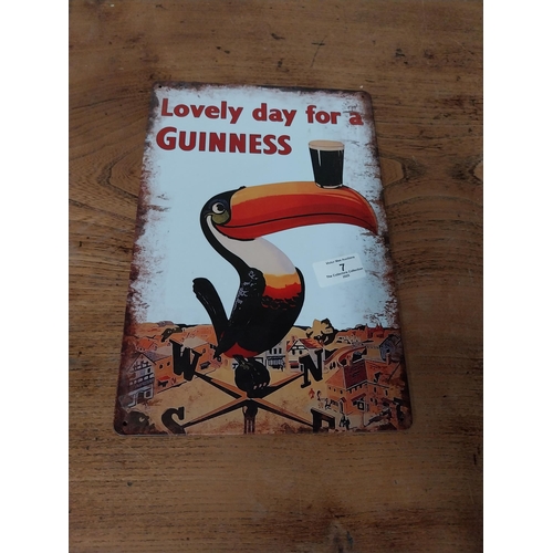 7 - Lovely Day for a Guinness and Guinness Extra Stout tin plate advertising signs. {30 cm H x 20 cm W}.