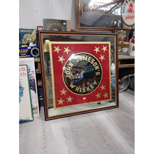 715 - Framed John Jameson Whiskey advertising mirror {106cm H x 106cm W}