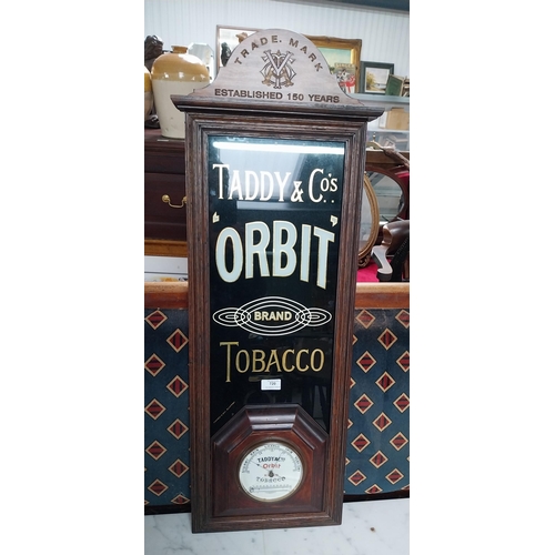 720 - Rare Taddy and Co's Orbit Tobacco mahogany and reverse painted glass advertising sign and barometer.... 