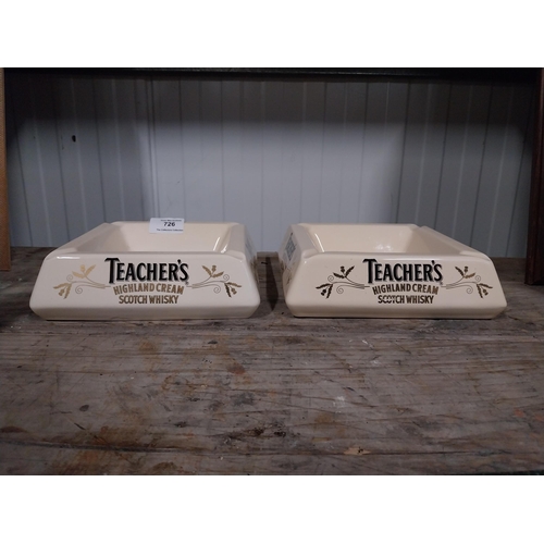 726 - Two Teachers Highland Cream Scotch Whiskey Wade ceramic ashtrays. {6 cm H x 18 cm Dia.}.