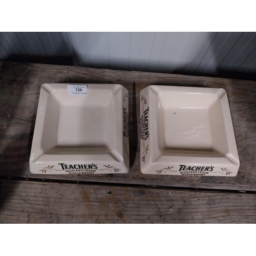 726 - Two Teachers Highland Cream Scotch Whiskey Wade ceramic ashtrays. {6 cm H x 18 cm Dia.}.