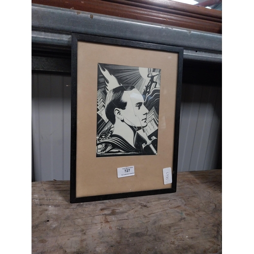 727 - Framed wood cut of Padraig Pearse. {33 cm H x 24cm W}.