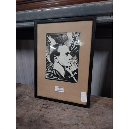 727 - Framed wood cut of Padraig Pearse. {33 cm H x 24cm W}.