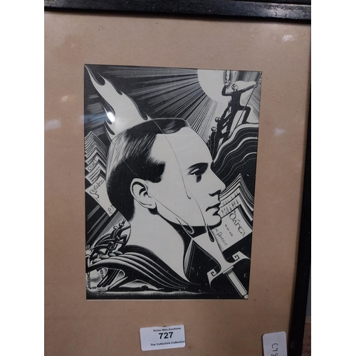 727 - Framed wood cut of Padraig Pearse. {33 cm H x 24cm W}.