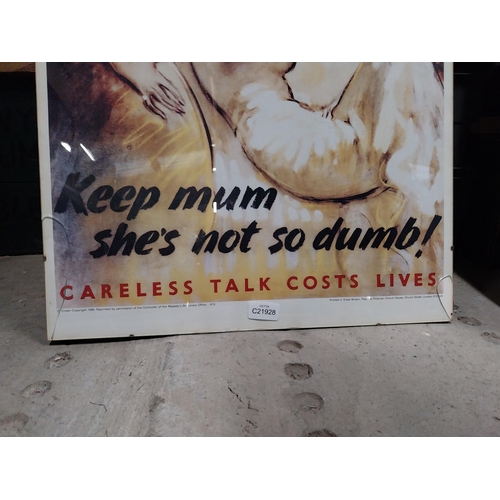 729 - Keep Mum She's Not So Dumb Careless Thoughts Cost Lives framed coloured print. {77 cm H x 51 cm W}.