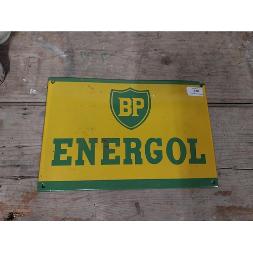 730 - BP Energol enamel advertising sign. {24 cm H x 36 cm W}.