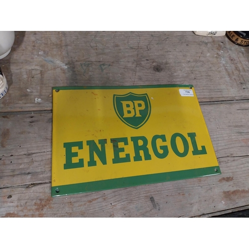 730 - BP Energol enamel advertising sign. {24 cm H x 36 cm W}.