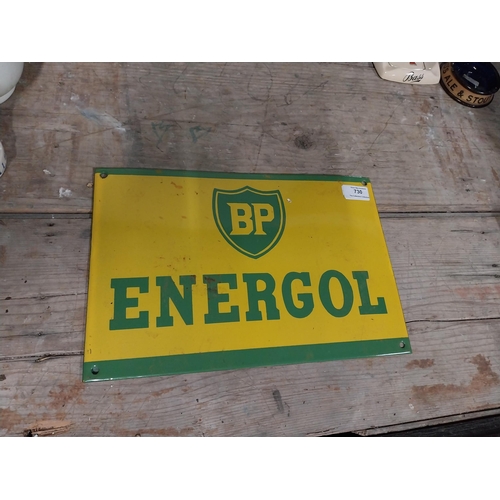 730 - BP Energol enamel advertising sign. {24 cm H x 36 cm W}.