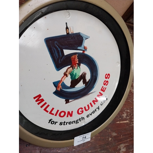 74 - Five Million Guinness For Strength Everyday tin plate drink's  tray. {27cm Dia}