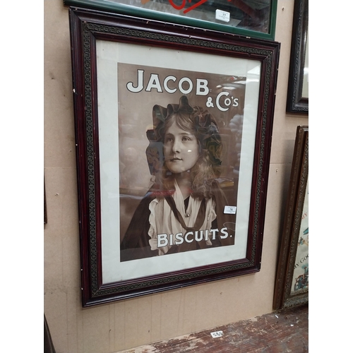 76 - Jacob and Co Biscuits showcard in original stamped framed. {64 cm H x 51 cm W}.