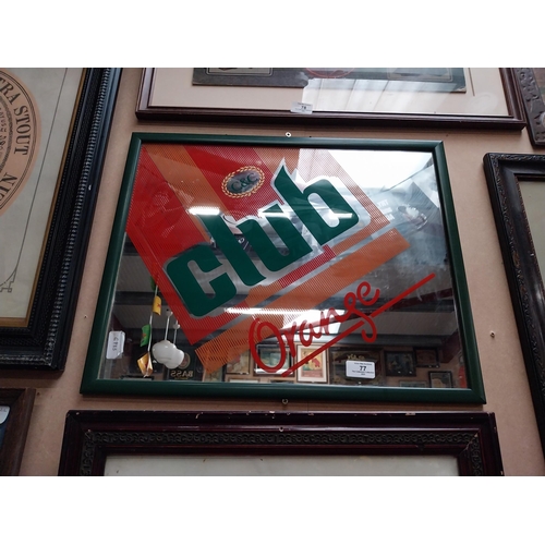 77 - C and C Club orange framed advertising mirror. {33 cm H x 54 cm W}.