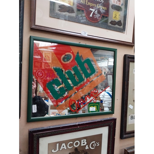 77 - C and C Club orange framed advertising mirror. {33 cm H x 54 cm W}.