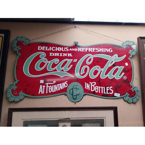 79 - Coca Cola at Fountains and in Bottles enamel advertising sign.{47 cm H x 88 cm W}