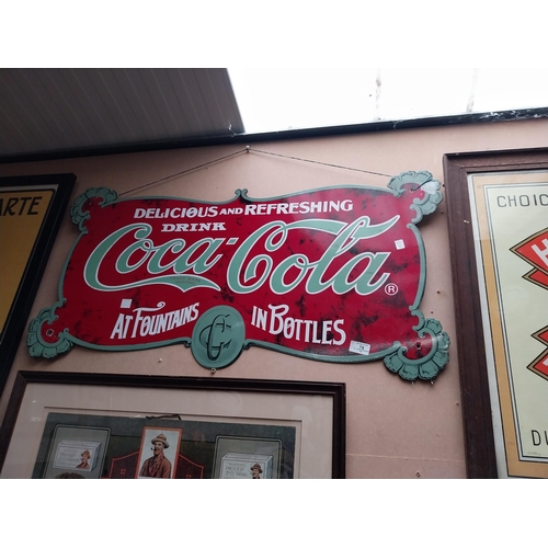 79 - Coca Cola at Fountains and in Bottles enamel advertising sign.{47 cm H x 88 cm W}