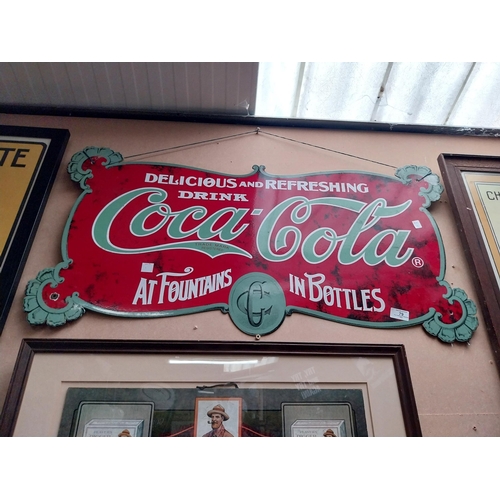 79 - Coca Cola at Fountains and in Bottles enamel advertising sign.{47 cm H x 88 cm W}