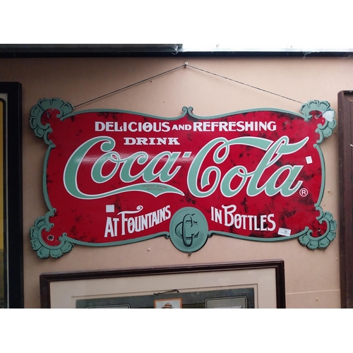 79 - Coca Cola at Fountains and in Bottles enamel advertising sign.{47 cm H x 88 cm W}