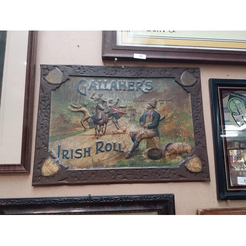 81 - Gallaher's Irish Roll tinplate advertising sign. {37 cm H x 50 cm W}.