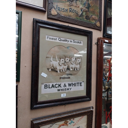 83 - Black and White Scotch Whiskey four Dogs framed advertising sign. {59 cm H x 49 cm W}.