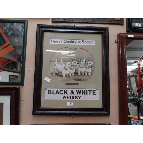 83 - Black and White Scotch Whiskey four Dogs framed advertising sign. {59 cm H x 49 cm W}.