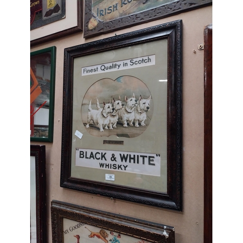 83 - Black and White Scotch Whiskey four Dogs framed advertising sign. {59 cm H x 49 cm W}.