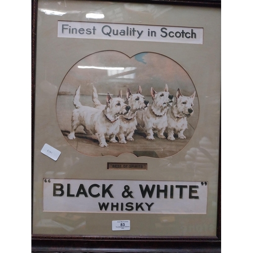 83 - Black and White Scotch Whiskey four Dogs framed advertising sign. {59 cm H x 49 cm W}.